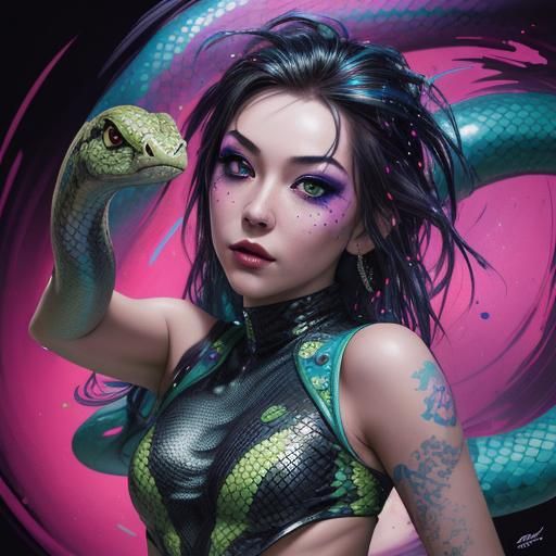Hyperrealistic Snake Dancer in Splash Art Style