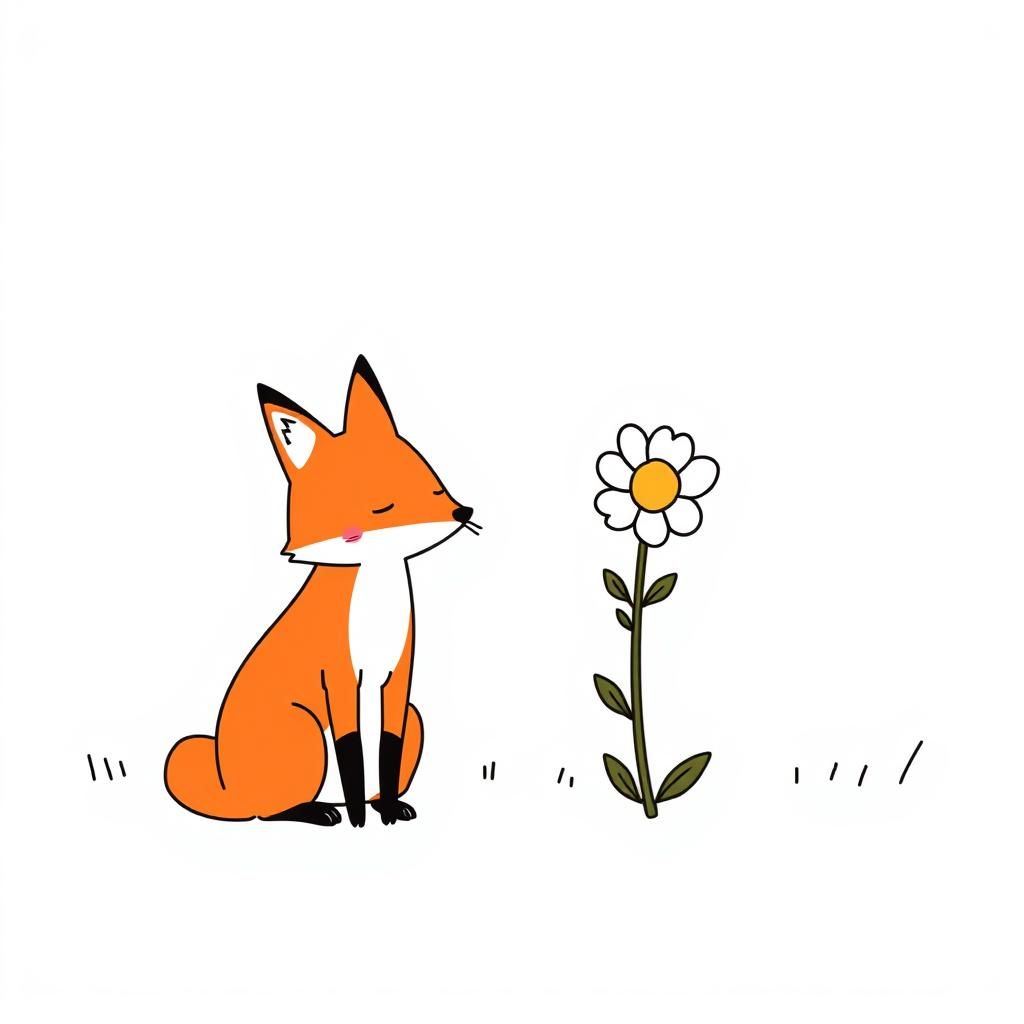 Minimalist Fox and Flower in Comic Style
