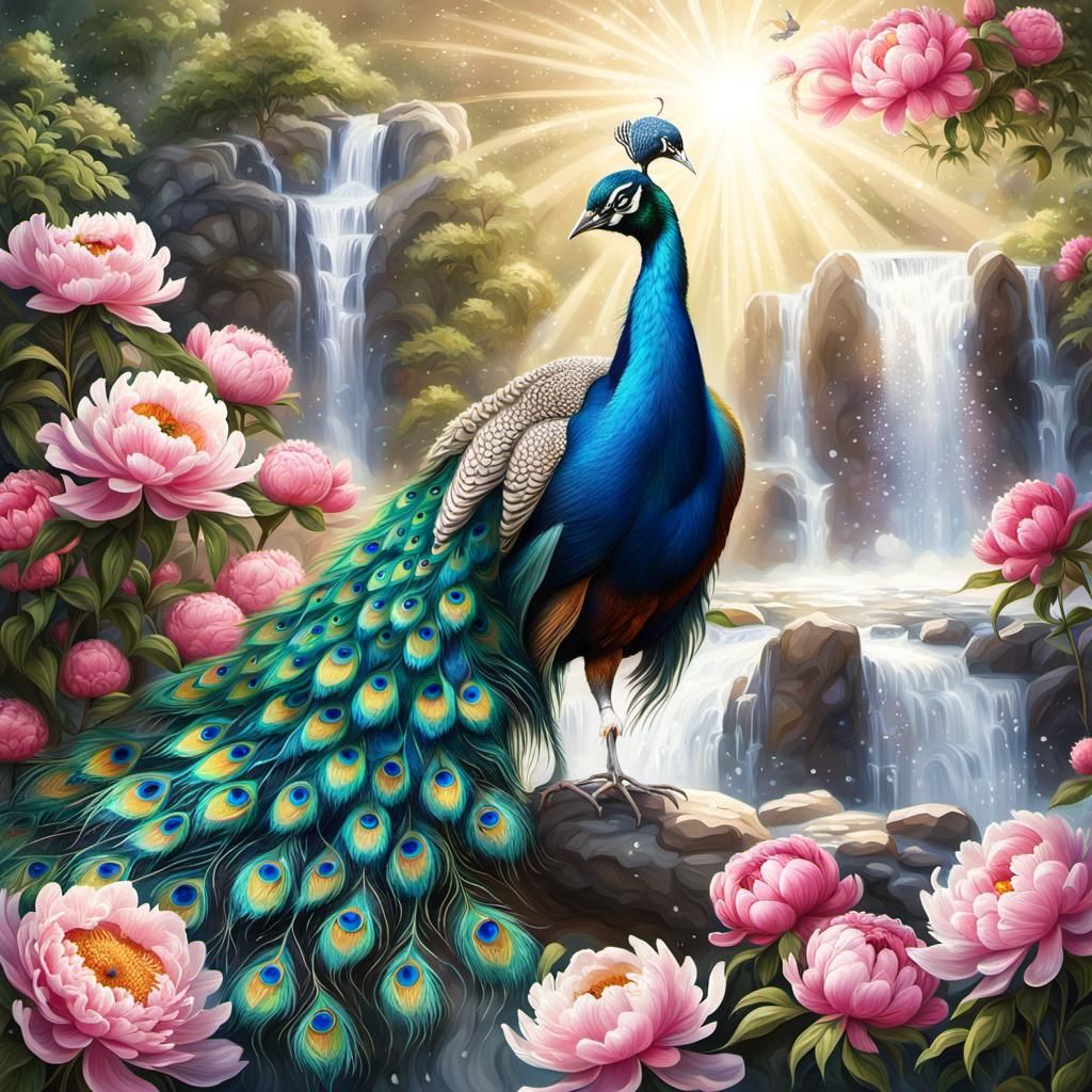 Brilliant Peacock Displaying Feathers in Sunlight