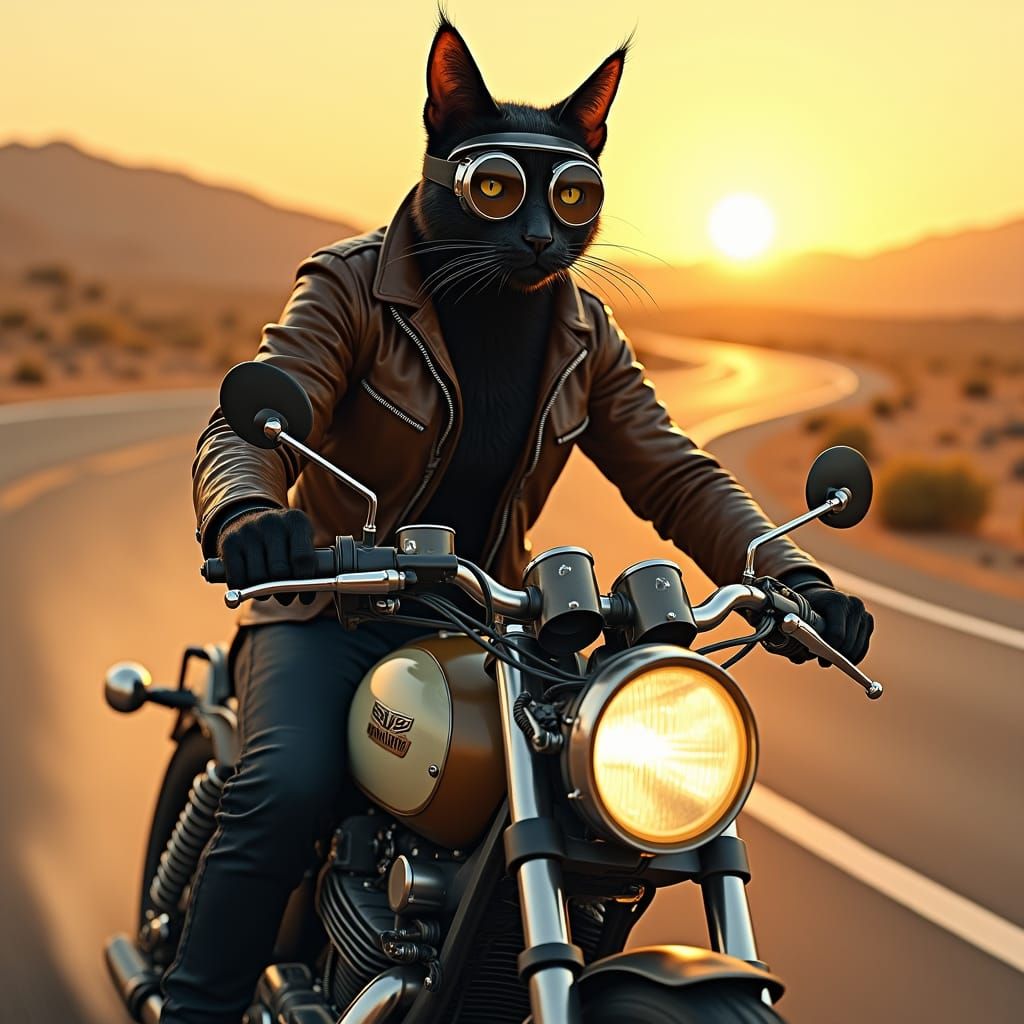 Cat on Motorcycle in Futuristic Concept Art Style