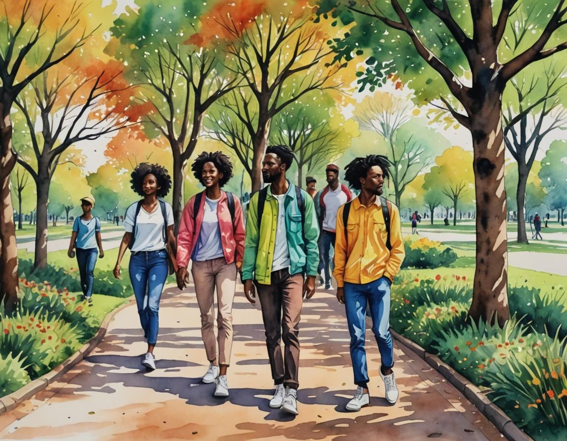 People in Park as Colorful Marker Art