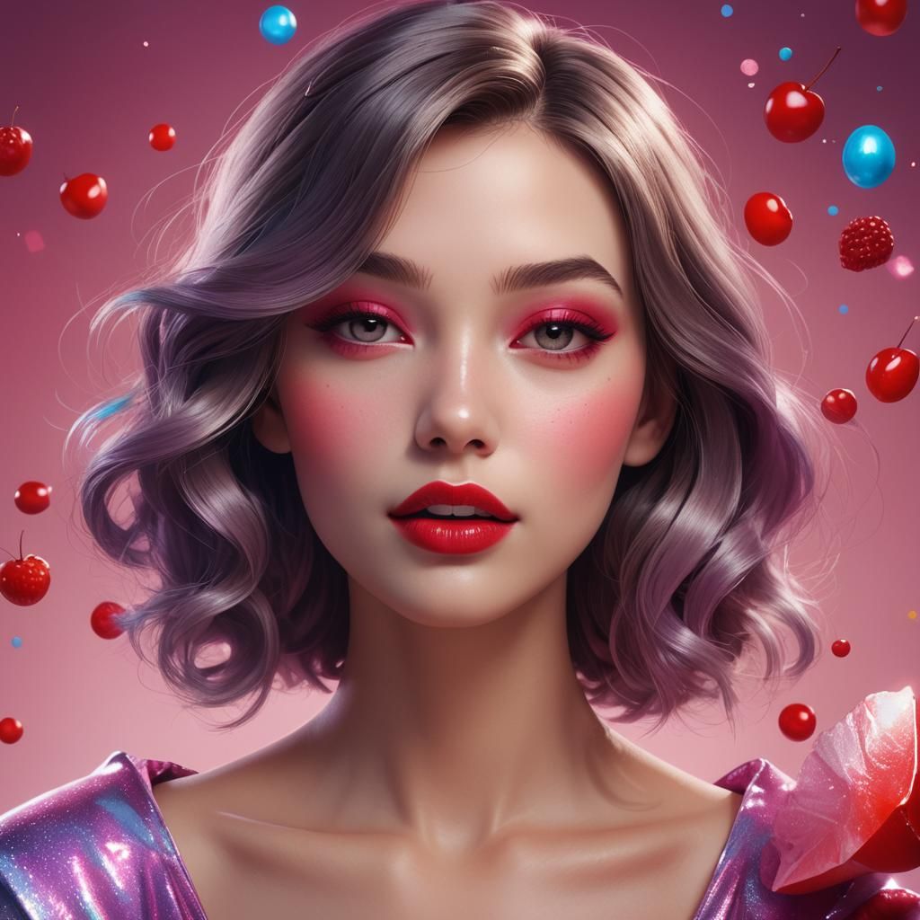 Lustrous Red Lips in Pearly Whites: Digital Art