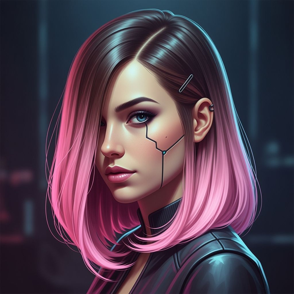 Cyberpunk Woman Portrait with Pink Ombre Hair