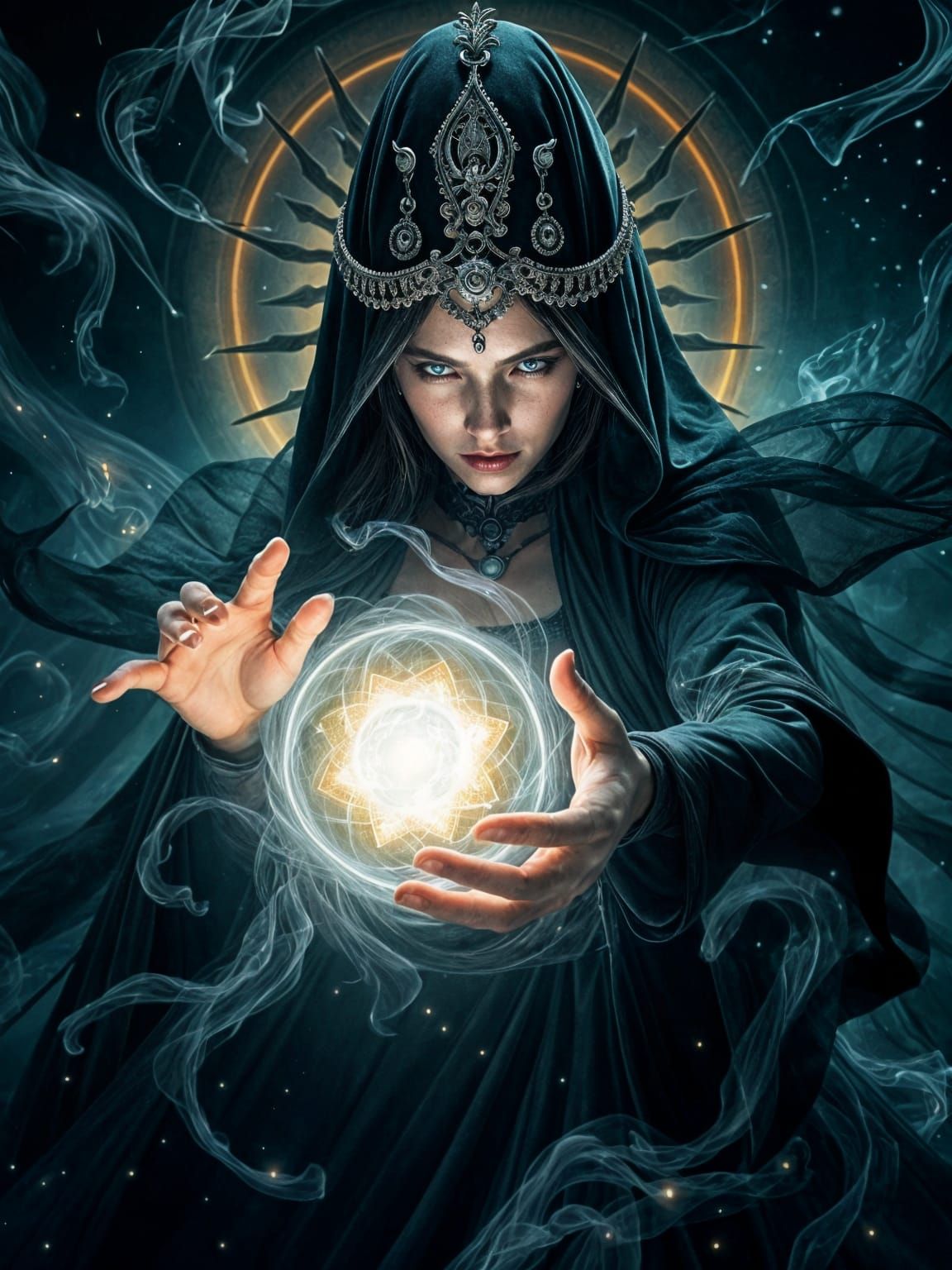 Mysterious Witch Spellcasting Summons a Magical Orb