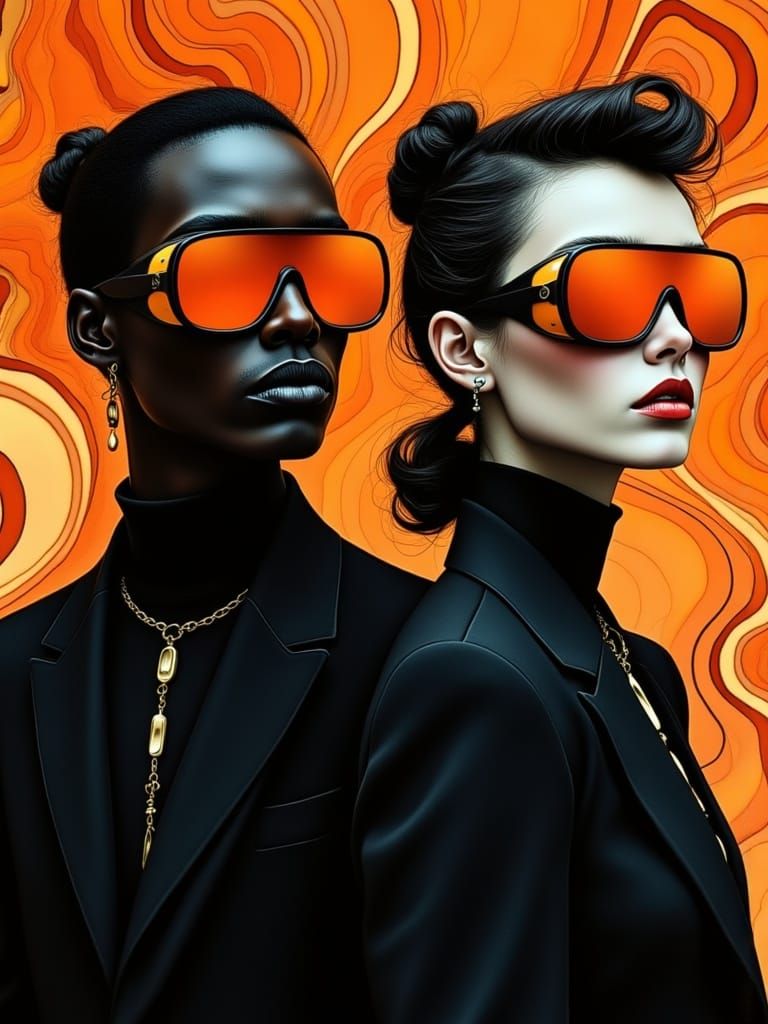 Sleek Futuristic Figures Radiate Neon Glow in Moody Surreali...