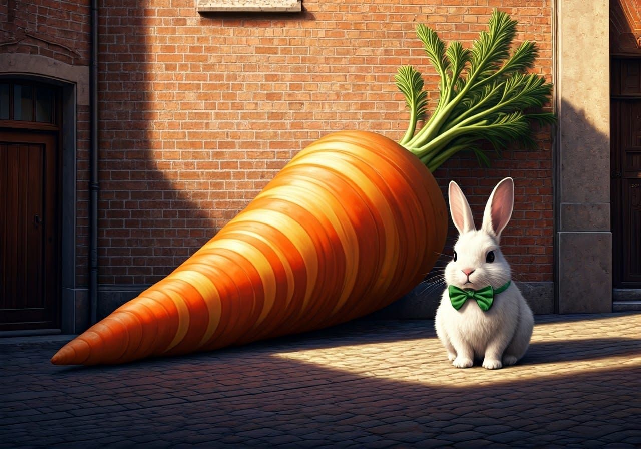 Rabbit and Colossal Carrot, Whimsical Illustration