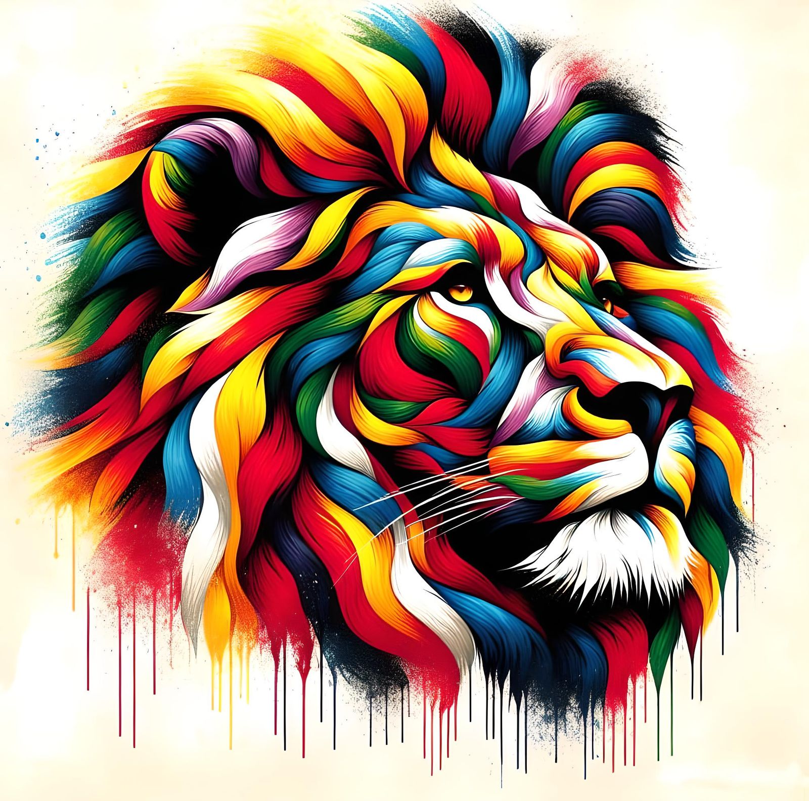 Abstract Street Art Lion with Vibrant Colors