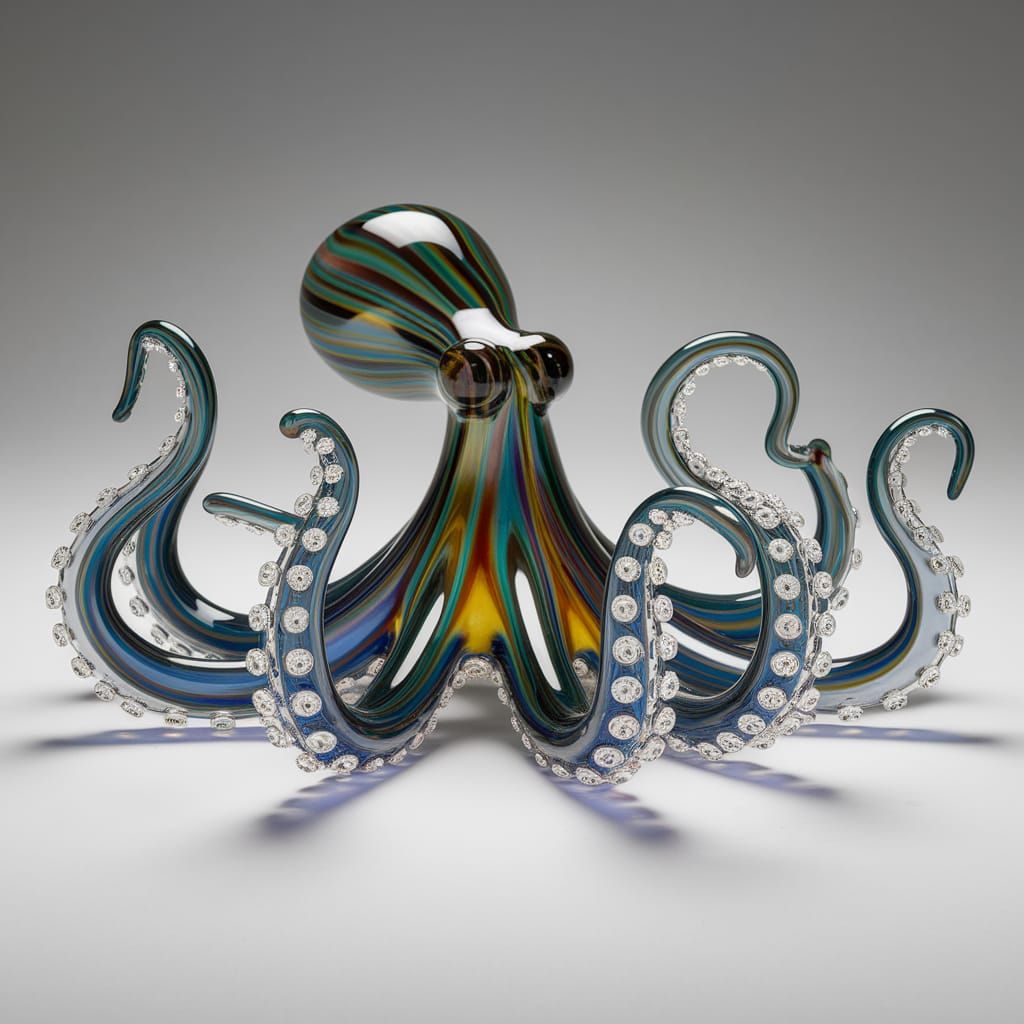Murano Glass Octopus Sculpture in Vivid Colors