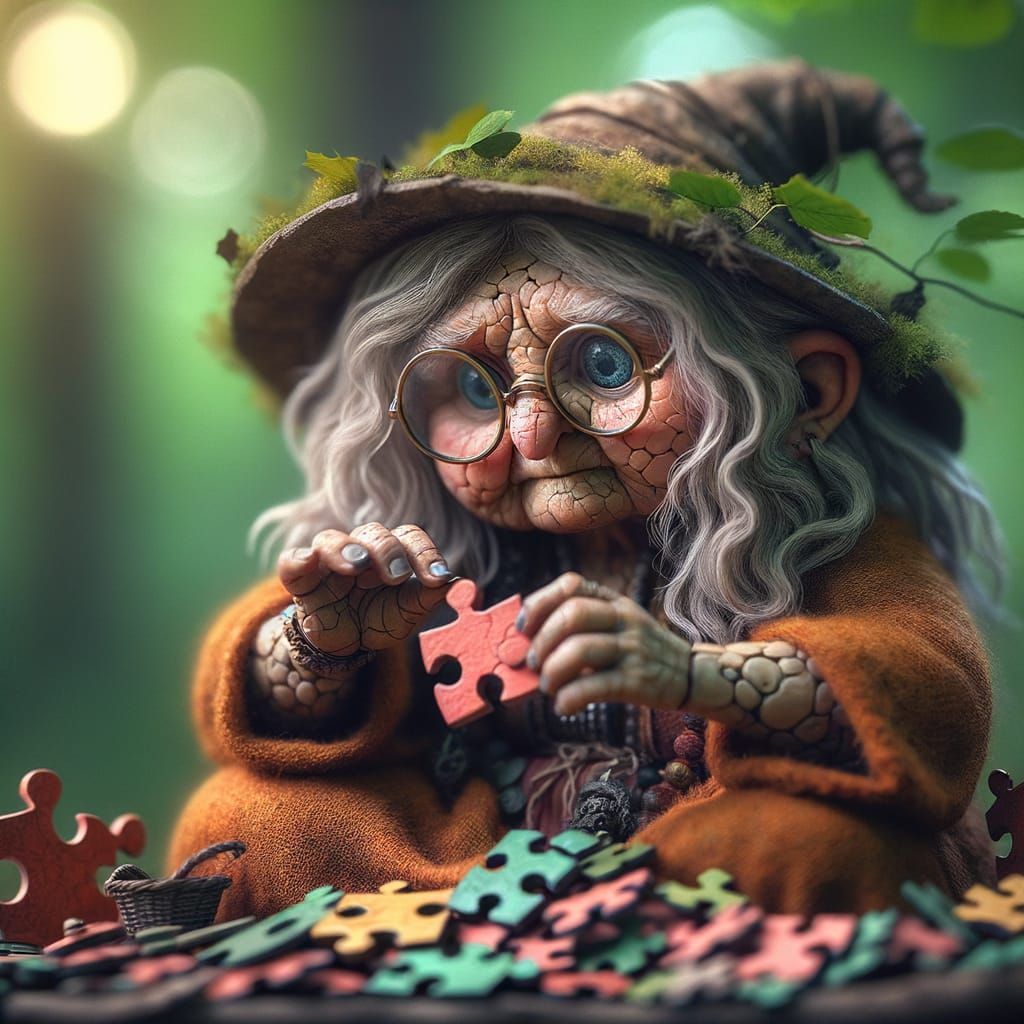 Philosophical Blonde Witch Enjoys Jigsaw Puzzle