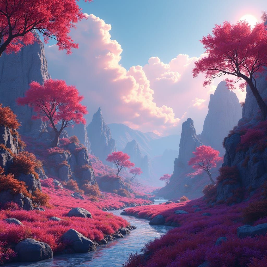 Vibrant Fantasy Landscape with Intricate Details