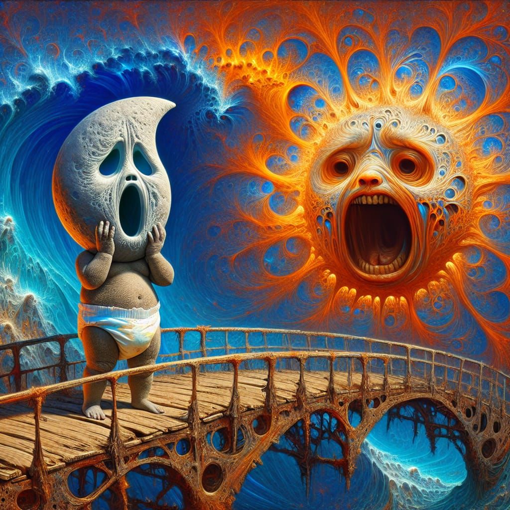 Emotional Moon Screams Silently in Fractal Sky