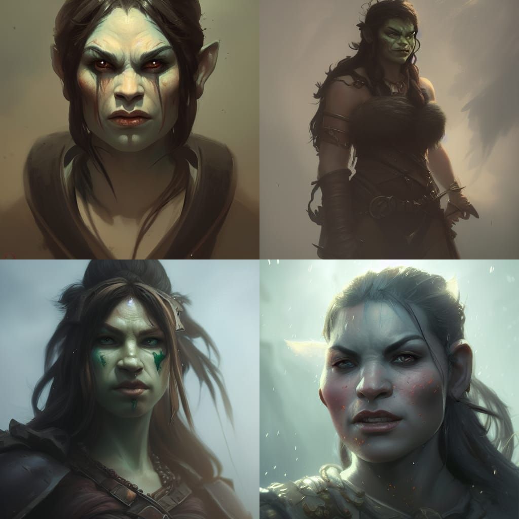 Cute Half-Orc Female Portrait in Dark Fantasy Style