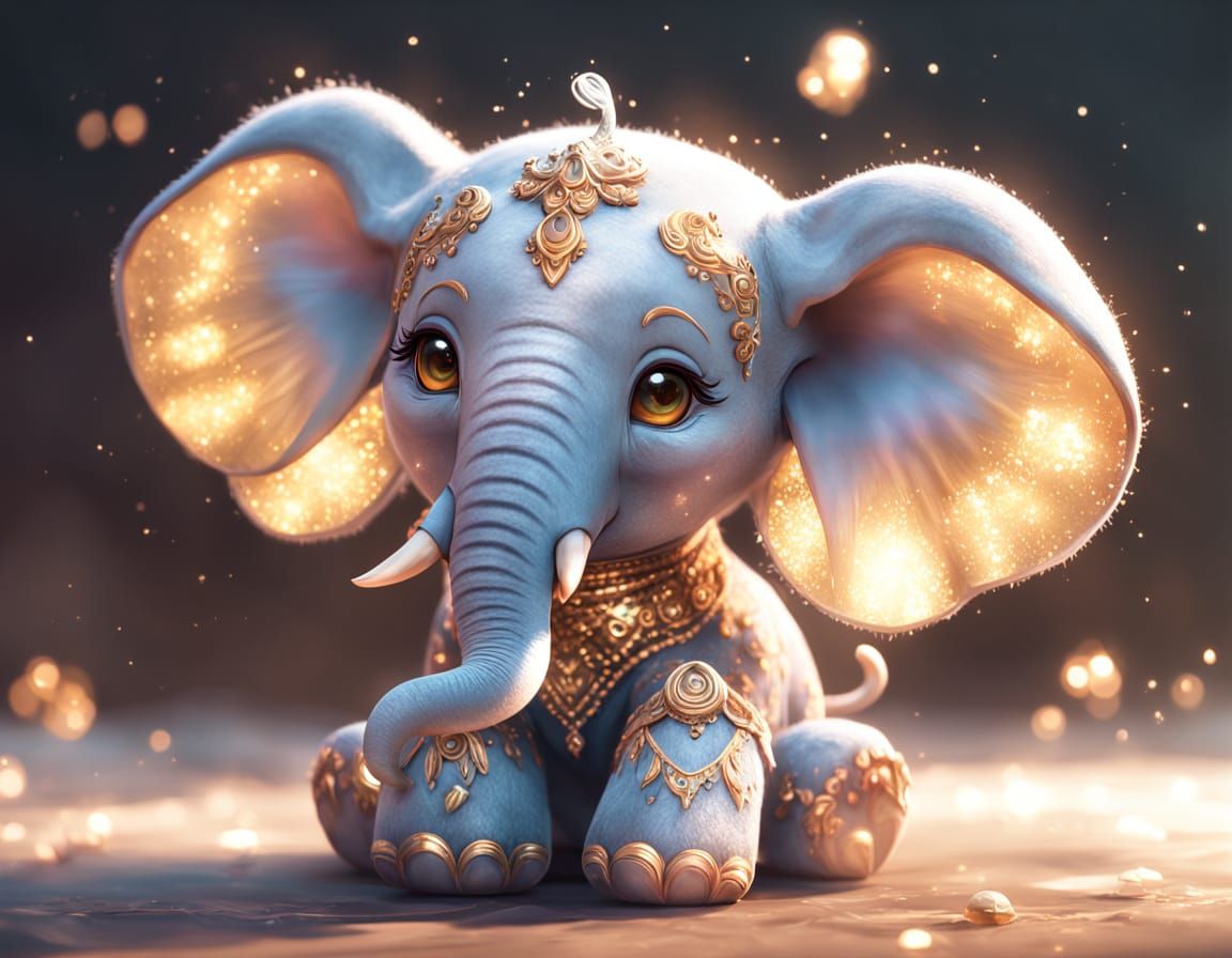 Delicate 3D Anime Portrait of a Baby Elephant