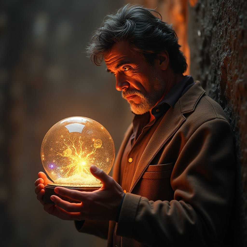 Sylvester Stallone in a Cinematic Dreamscape with Snowglobe