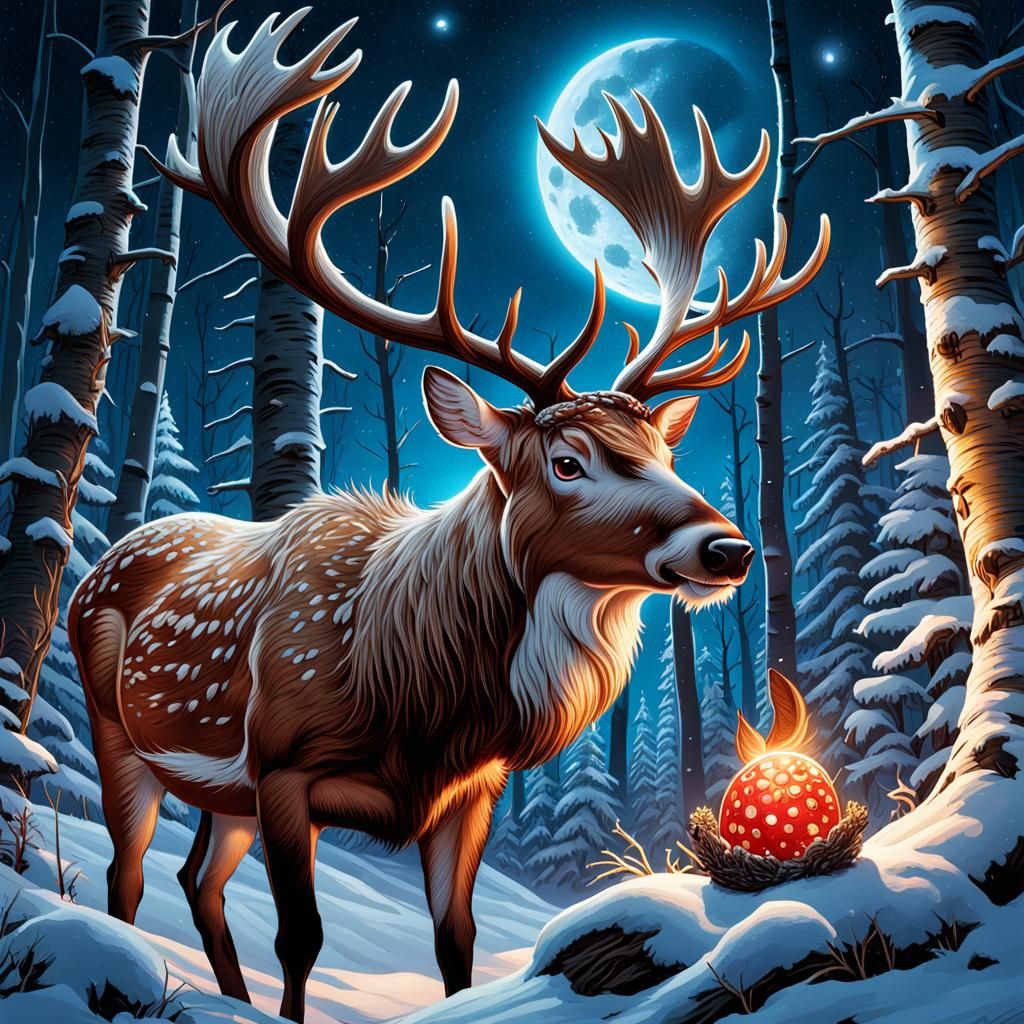 Santa’s Reindeer eating Amanita muscaria, getting intoxicate...