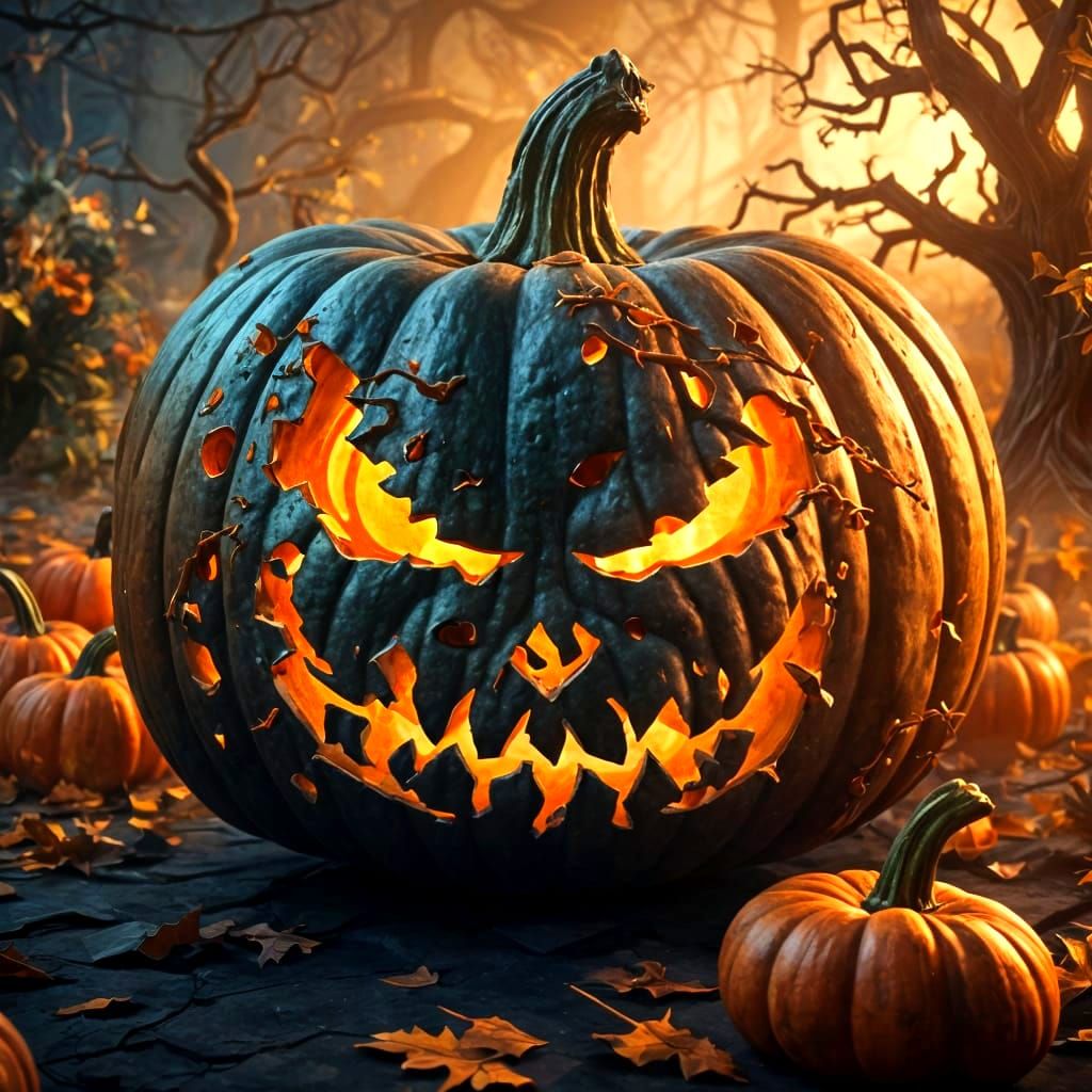 Fantastical Halloween Pumpkin with Intricate Details