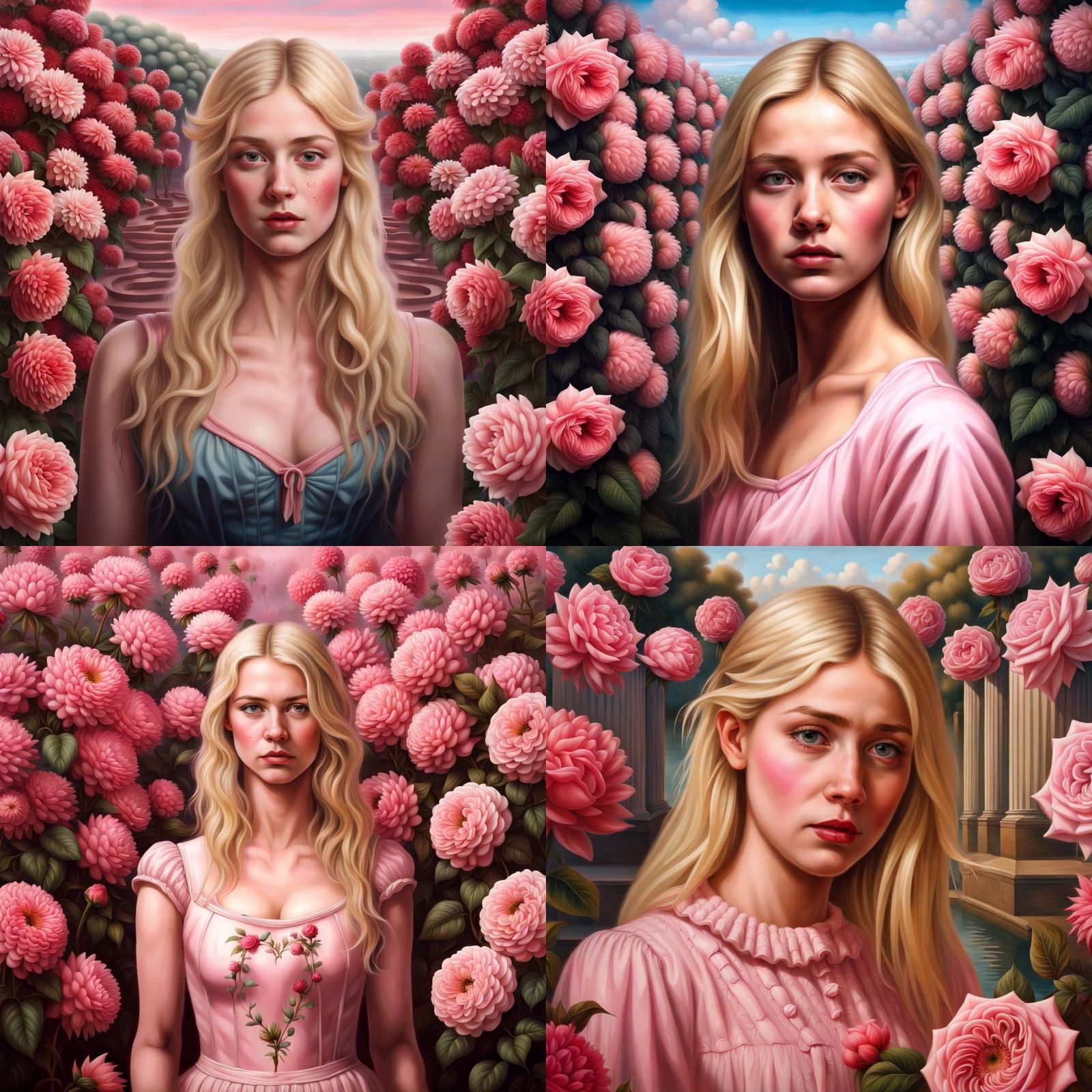 Girl in Rose Maze: Hyperrealistic Matte Painting