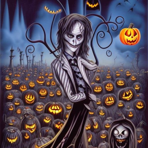 Helloween Halloween in Tim Burton Comic Style