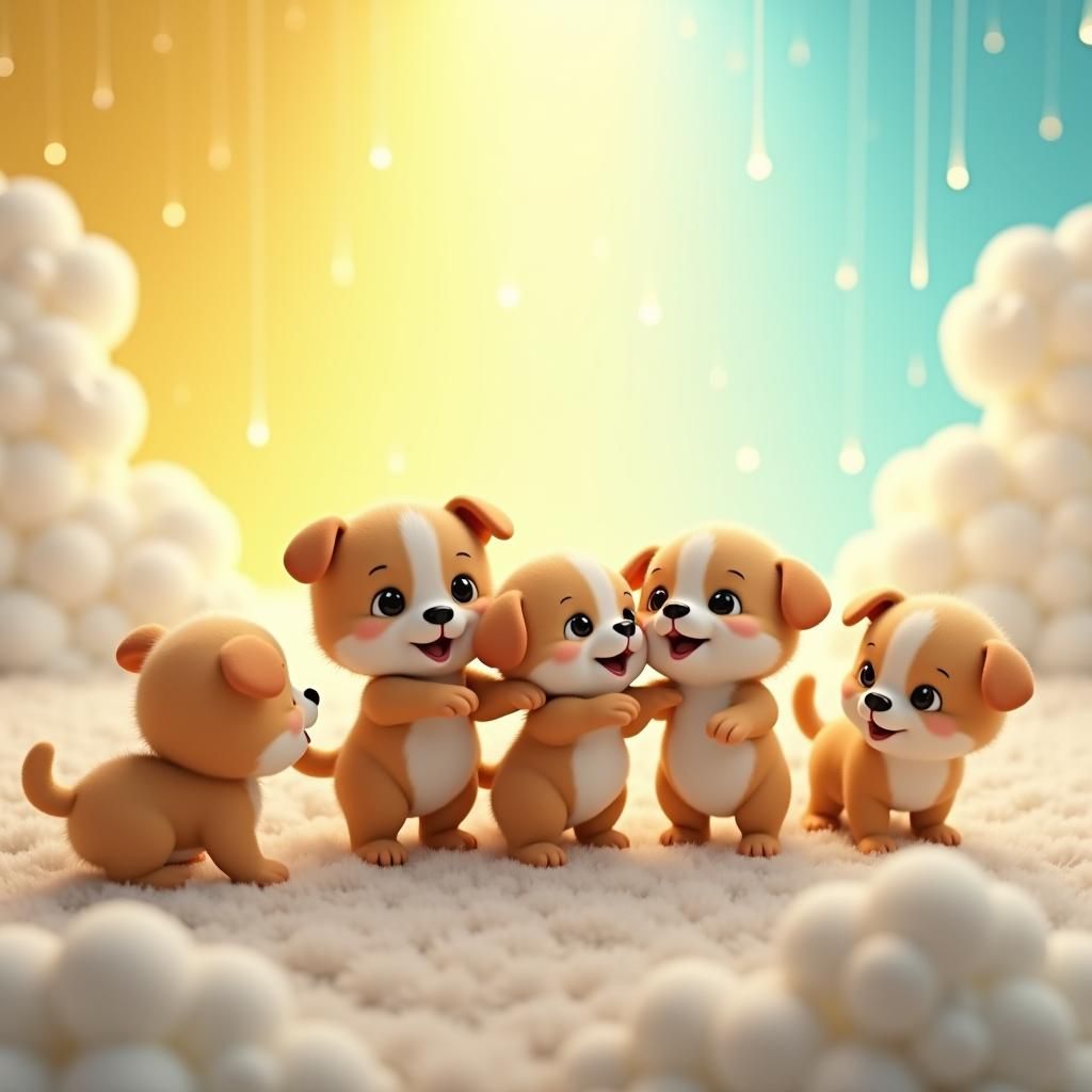 Puppies and Kittens Play in Gentle Rain, Pixar Style
