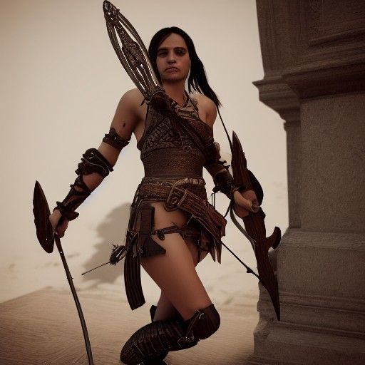 Warrior Woman with Crossbow: Photorealistic 3D Art