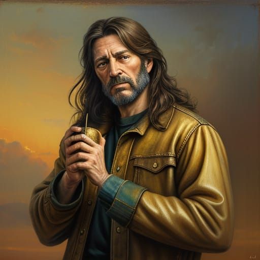 Stoner Holding Blunt and Globe as Oil Painting