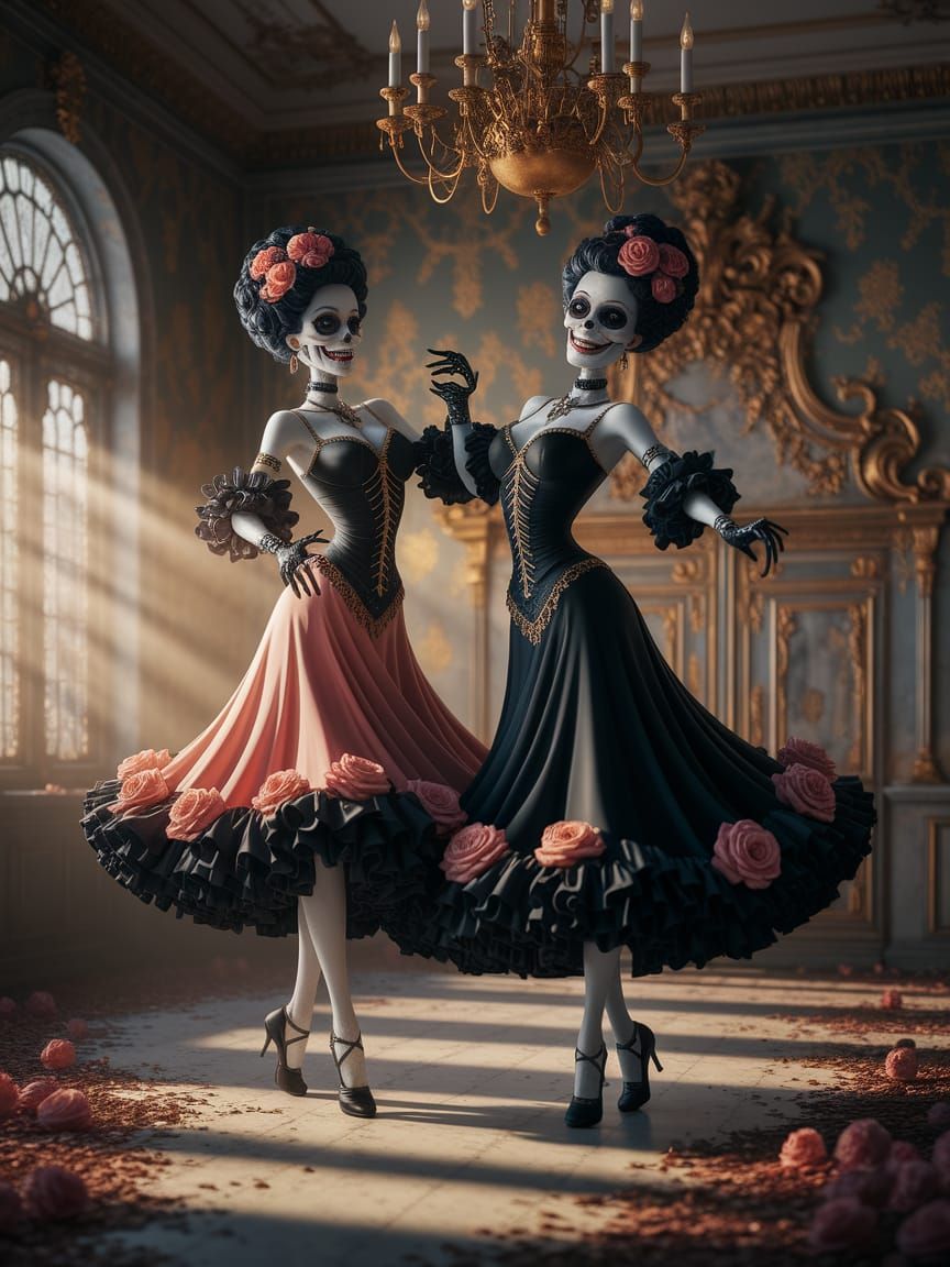 Undead Dancers in Opulent Ballroom 3D Render