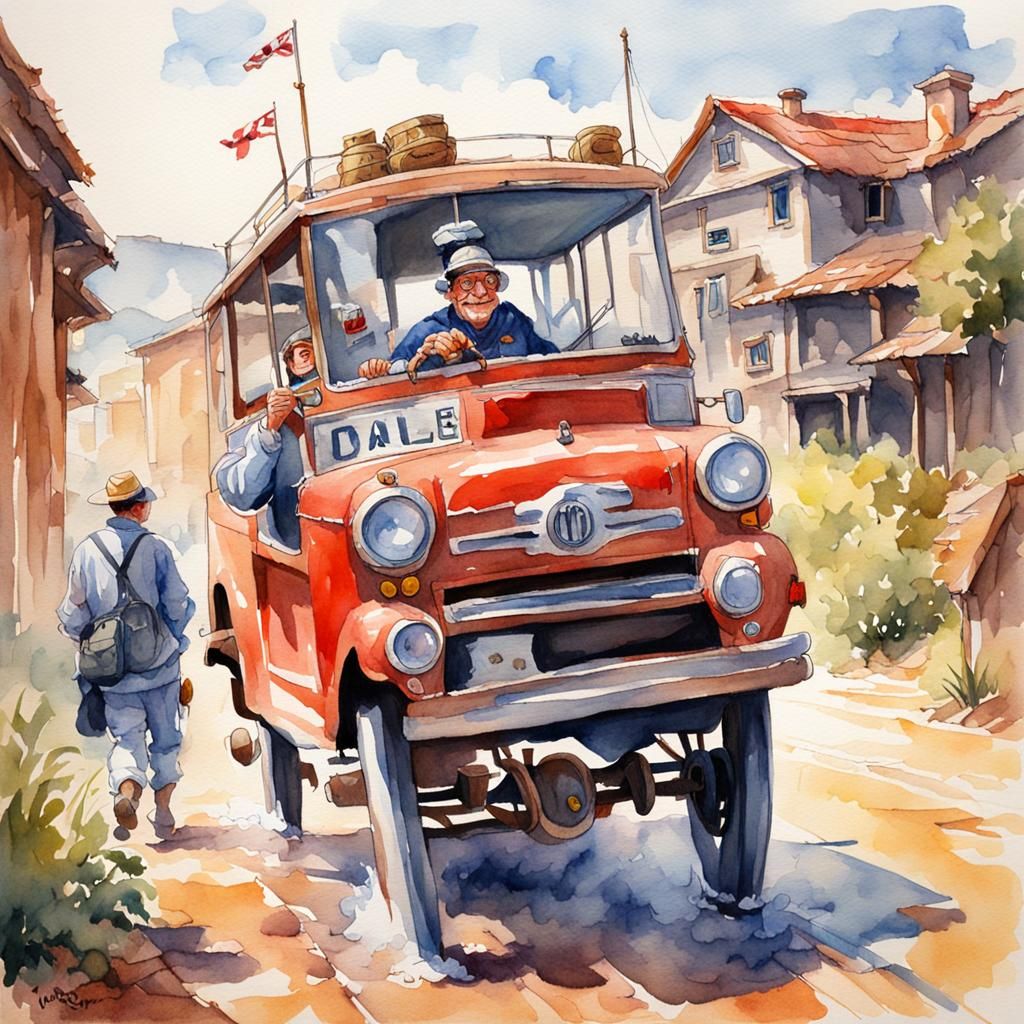 Whimsical Watercolor Cartoon in Oil Painting Style
