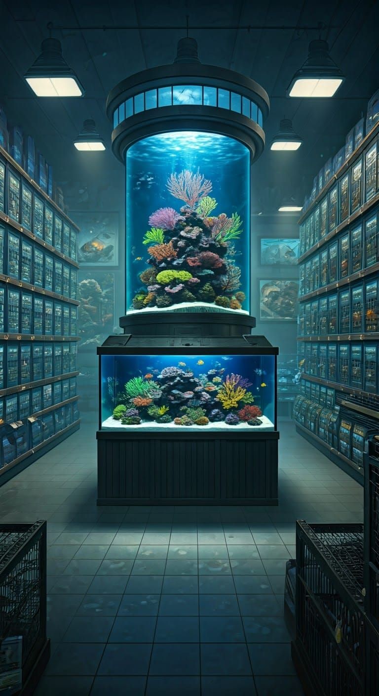 Vibrant Pet Store with Thriving Aquatic Ecosystem