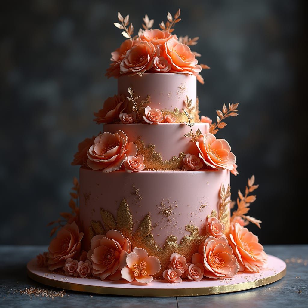 Majestic Cake with Sugar Flowers and Gold Leaf