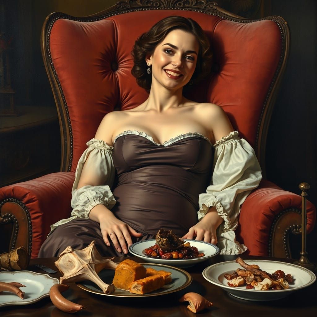 Sensual Indulgence in a Lavish Feast, in the Style of the Ol...