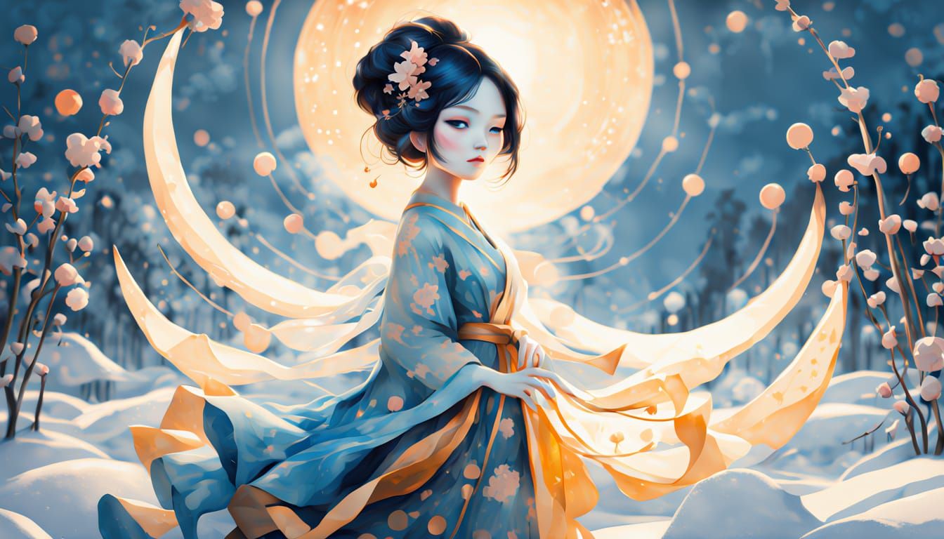 Kawaii Kokeshi Doll in Watercolor Art Brut Style