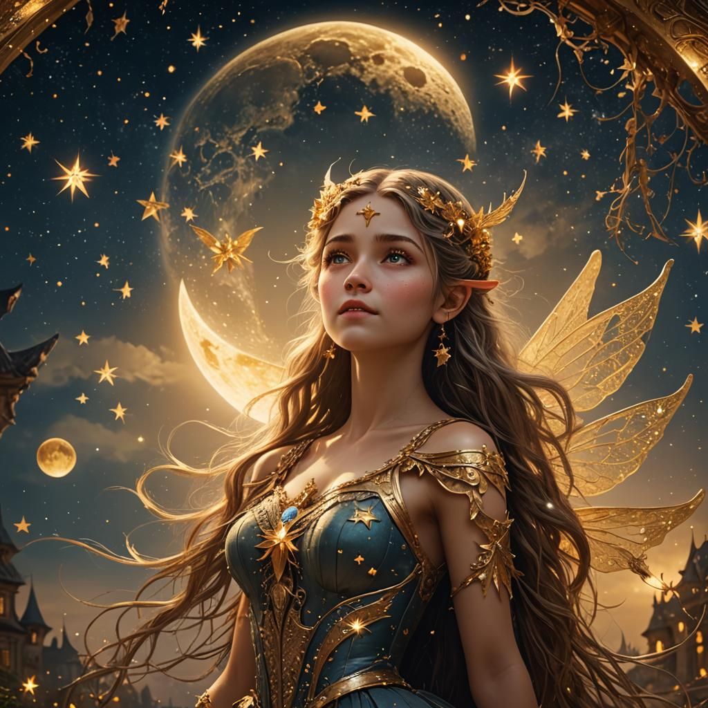 Fairy Gazing at Moon and Stars: Digital Matte Painting