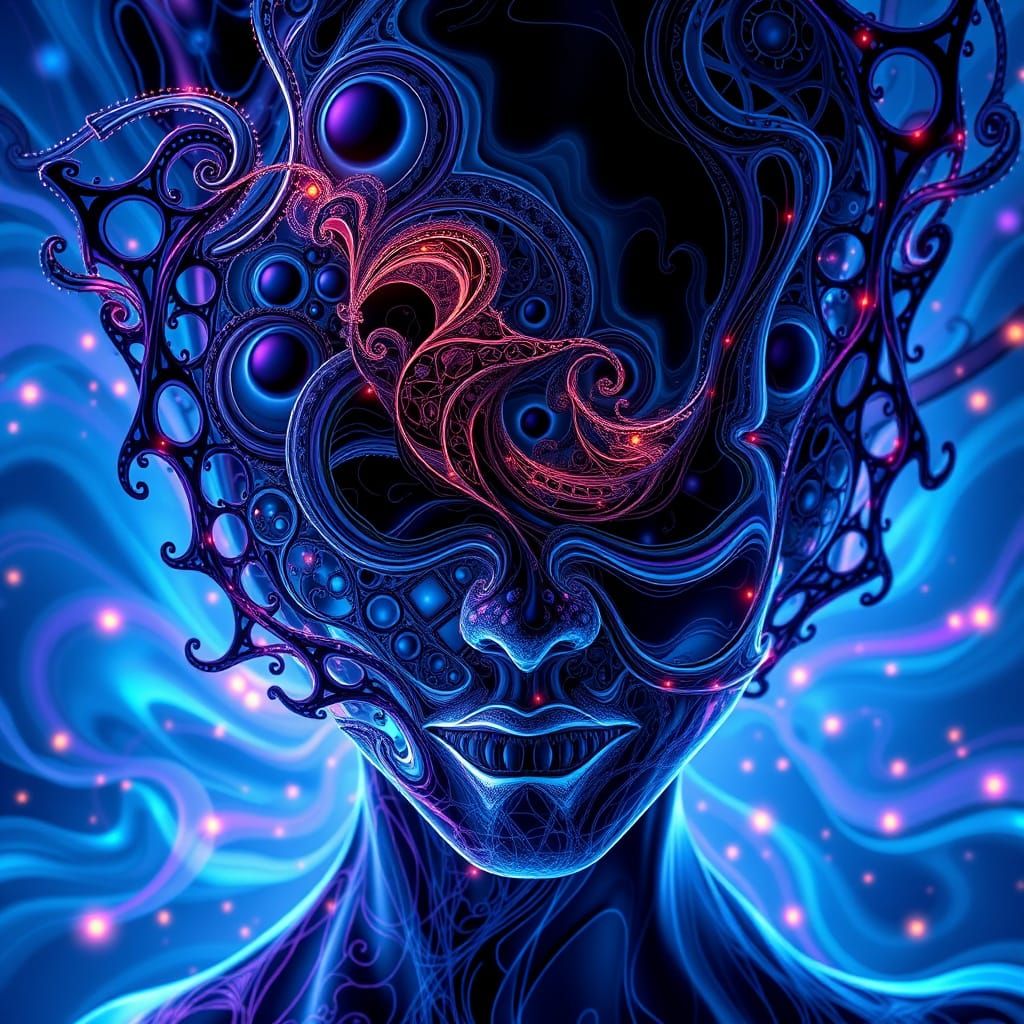 Abstract Fractal Self-Reflection with Zentangle Patterns