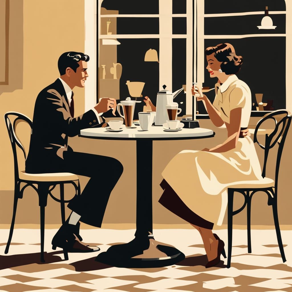 1950s Italian Café Scene in Retro Style