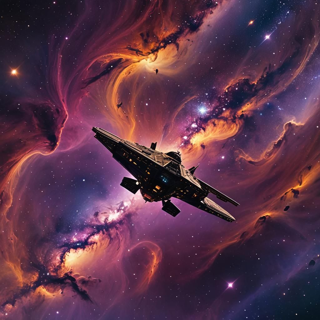 Spaceship Soaring Through Cosmos in Rothko Style