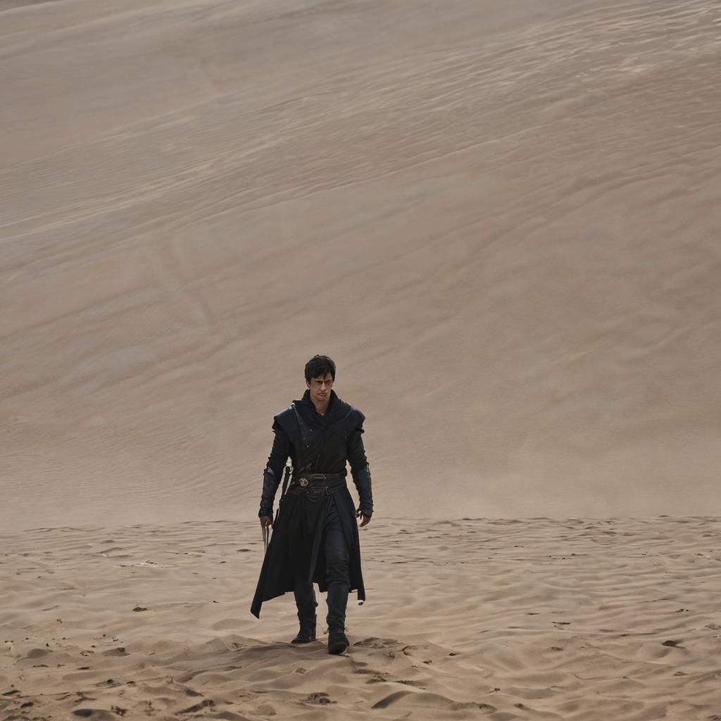 Medieval Fantasy Hero in Desert Landscape