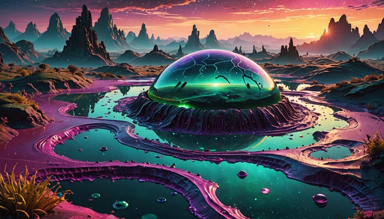 Exoplanet Sunrise: Ringed World in Cosmic Colors