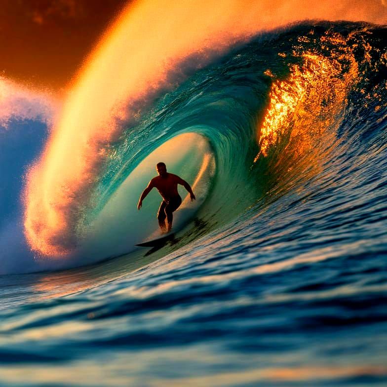 Tahiti Surf God Rides Epic Wave at Sunrise
