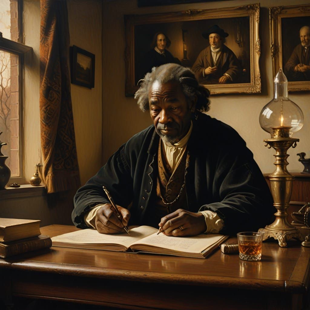 African Gentleman Writes by Soft Golden Light