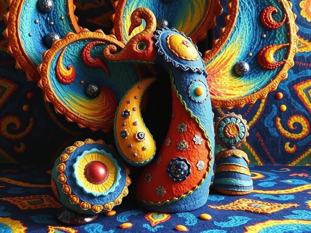 3D Paisley Sculpture in Rainbow Colors