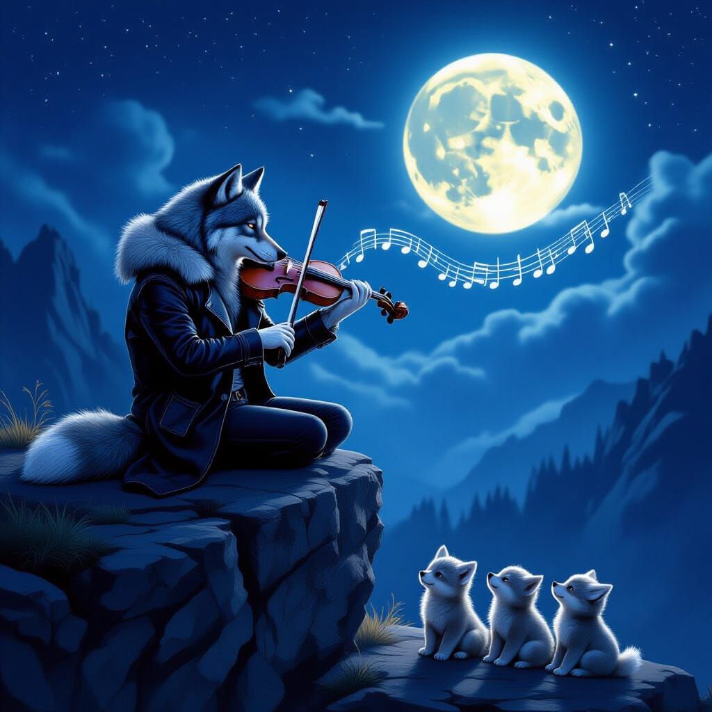 Wolf Musician Entertains Cubs Under Full Moon