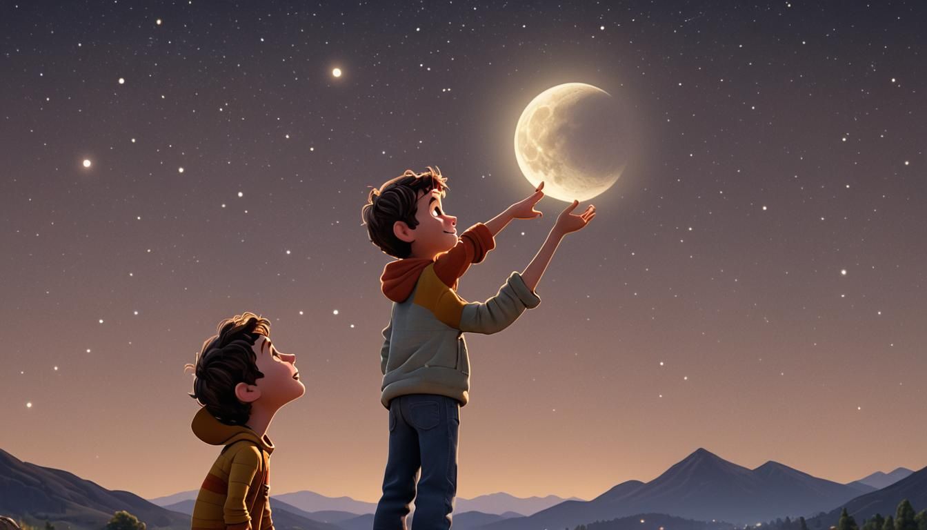 Boy Reaching for Cheese Moon: Pixar Style