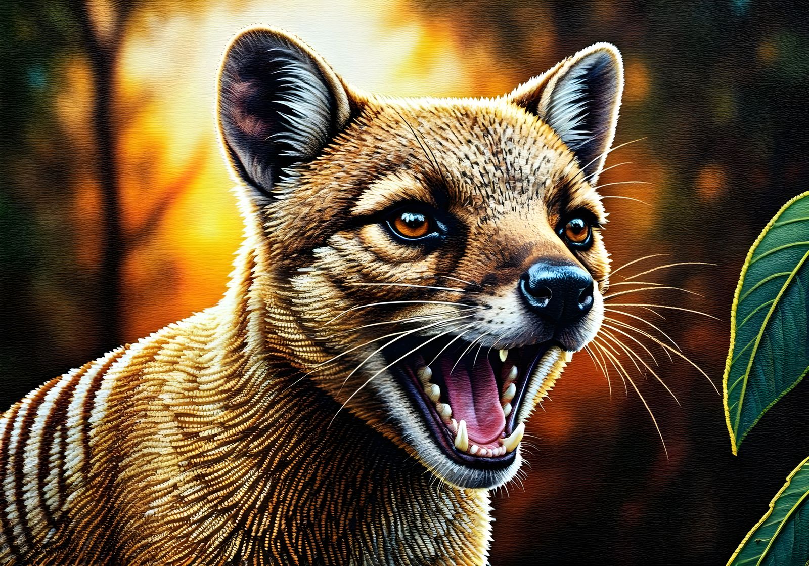 a yawning Tasmanian tiger(Thylacinus cynocephalus)