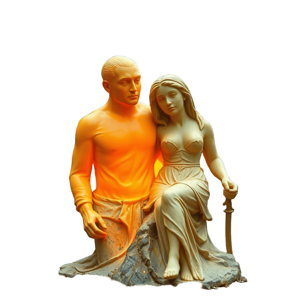Ephemeral Love Captured in Vibrant Yellow Orange Sculpture