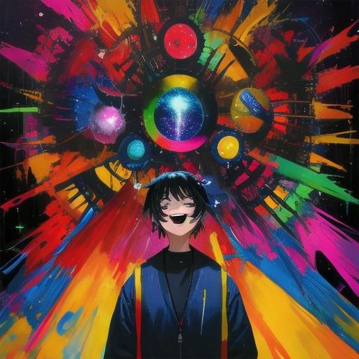 Laughing Faces Emerge in Airbrush Galactic Fauvism Art