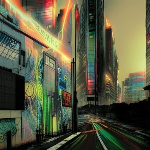 Cyberpunk Cityscape in Manga Style