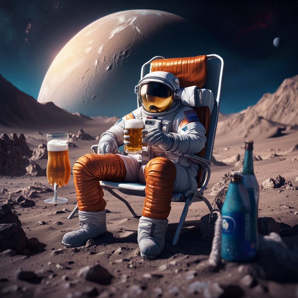 Astronaut Chilling on the Moon: Detailed Matte Painting