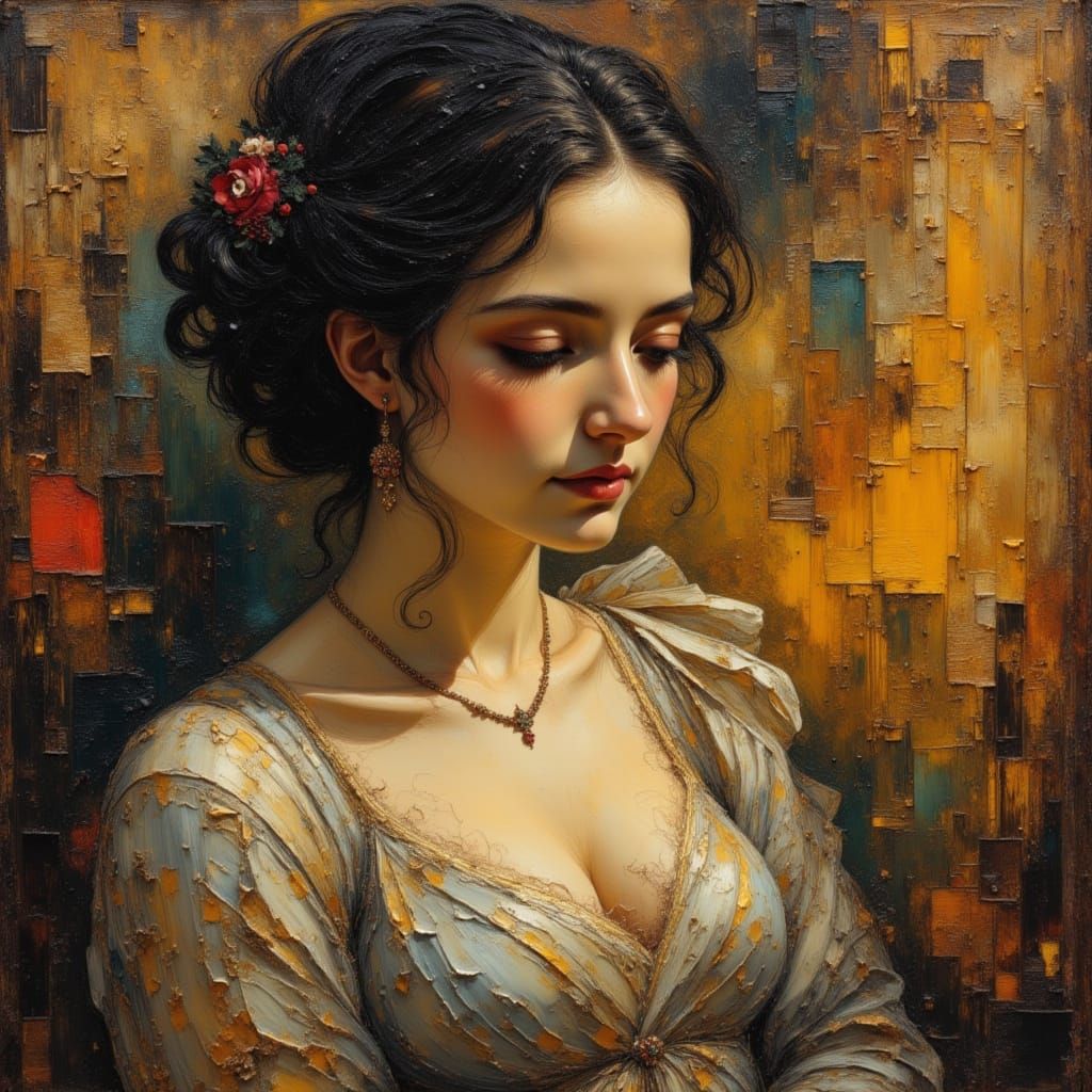 Demure Lady in Caravaggio Style Oil Painting