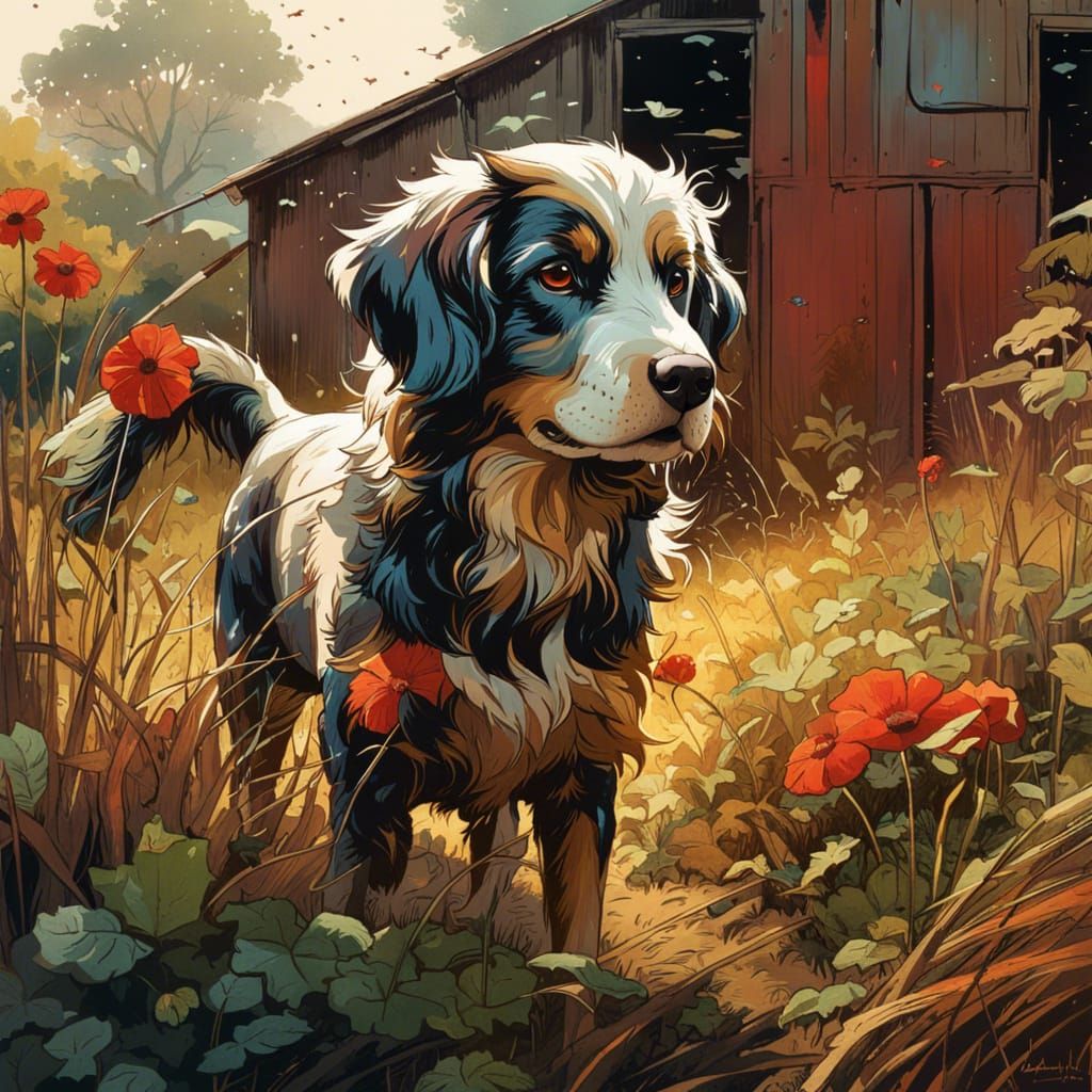 Dog on a Farm, Hyperdetailed Digital Art