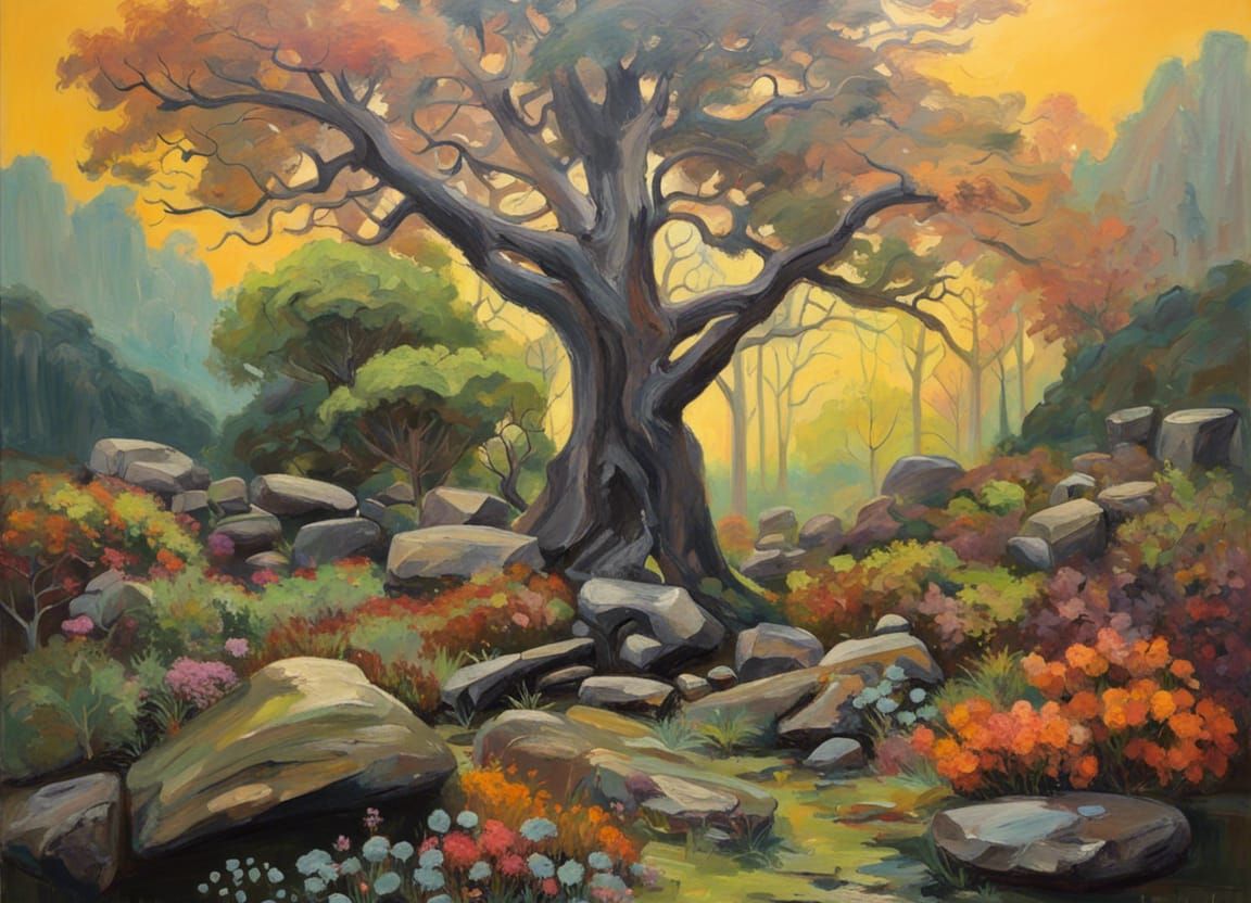 Lush Forest Treeline Acrylic Painting